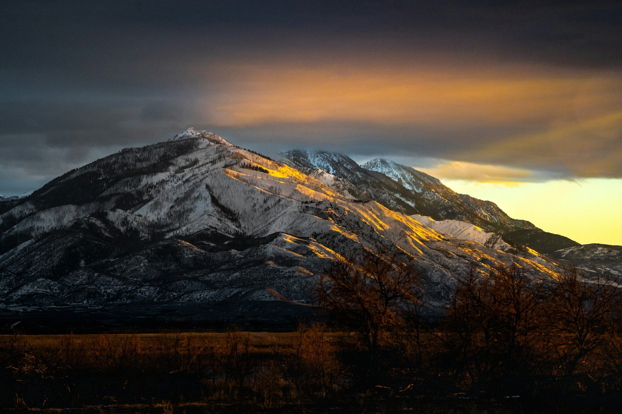 Sunset light on a ridge in the Wasatch Range.